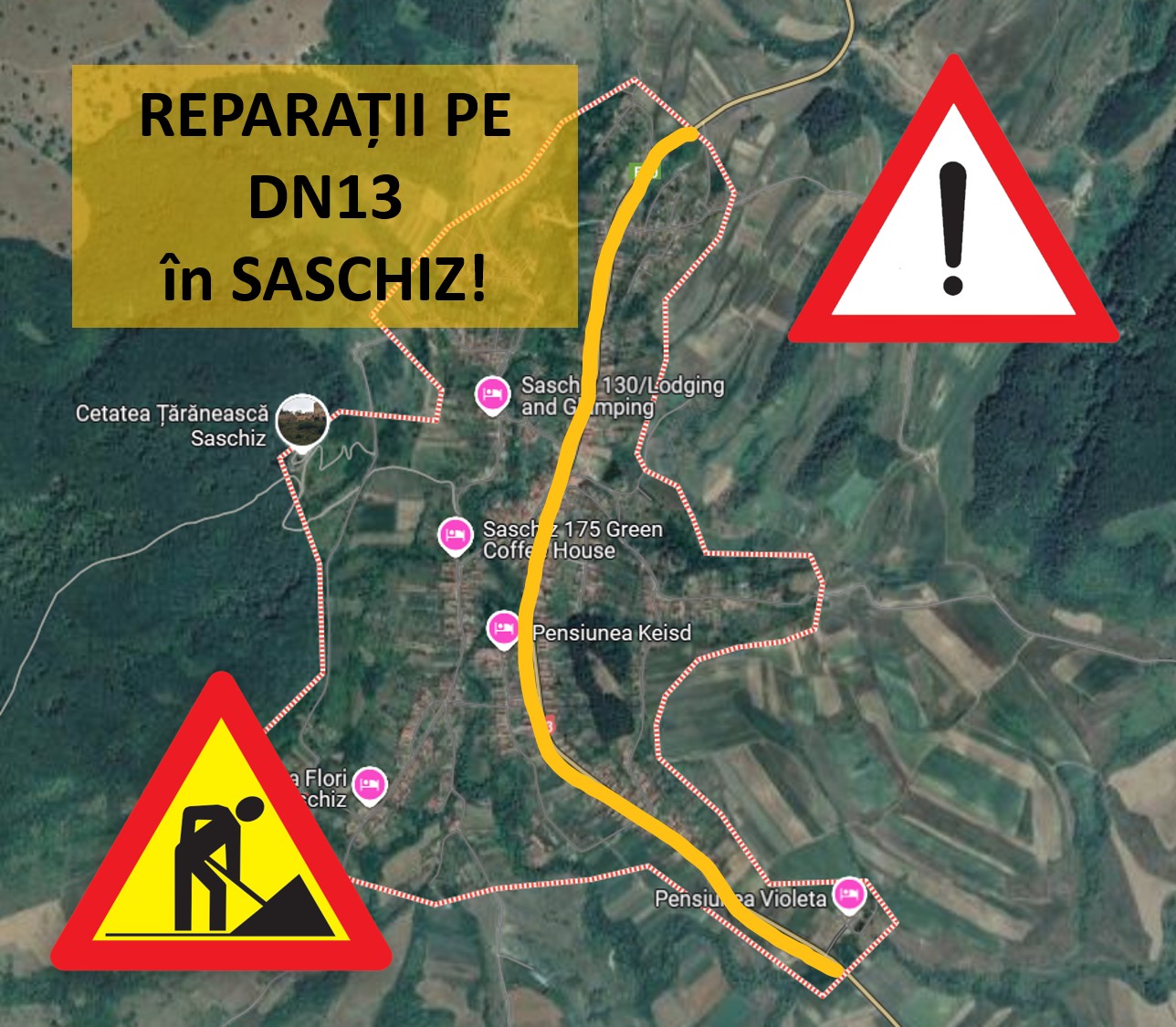 Figyelem – forgalomkorlátozások a DN13-as úton, Szászkézd területén, Maros megyében