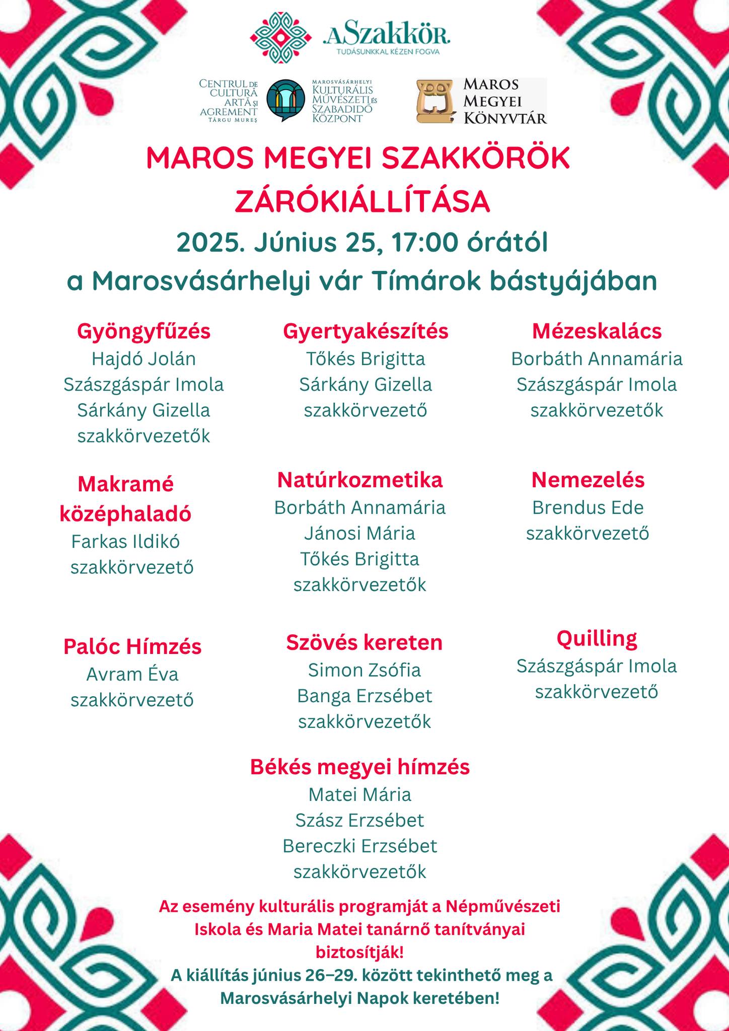 Maros Megyei Szakkörök Zárókiállítása – Kézműves termékek a Marosvásárhelyi várban