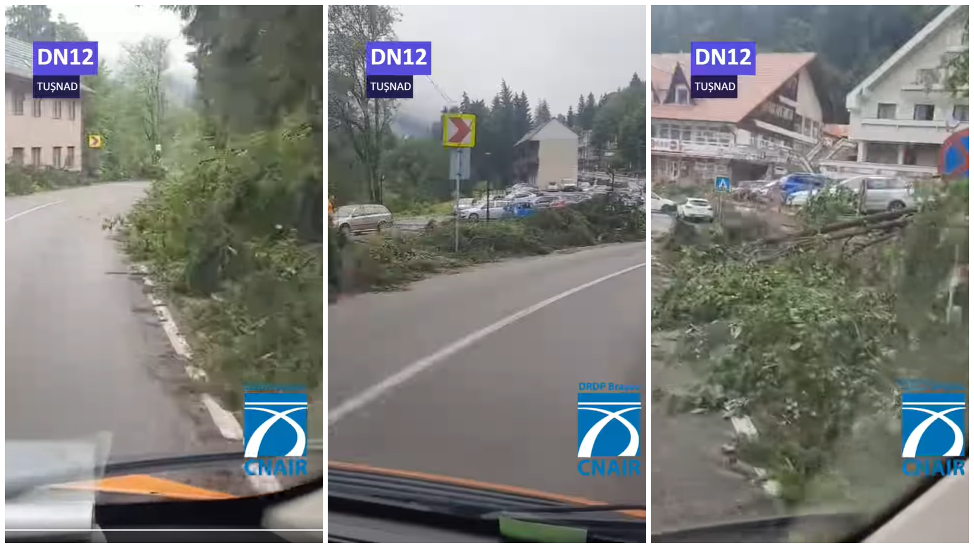 (Videó) Apokaliptikus képek Tusnádfürdőről – Fák dőltek az útra a vihar után, a közlekedés nehézkessé vált