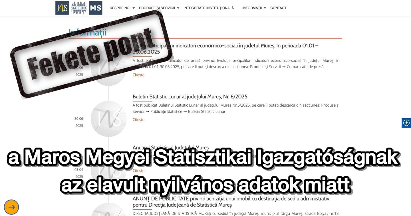 Fekete pont a Maros Megyei Statisztikai Igazgatóságnak az elavult nyilvános adatok miatt