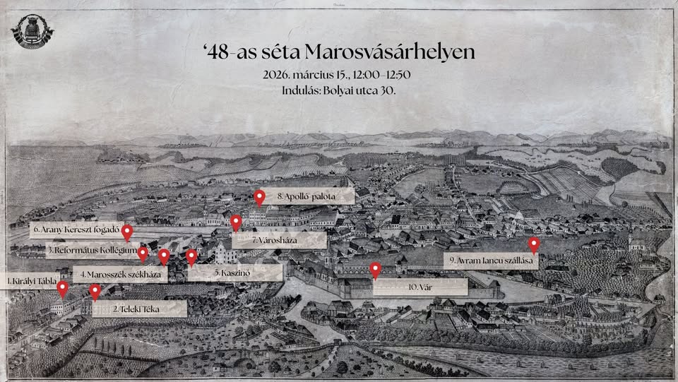 48-as séta Marosvásárhelyen: a Teleki Tékától a Várig