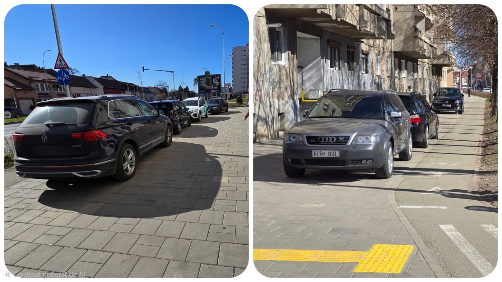 Fekete pont a járdára parkoló autók miatt, akik megnehezítik a gyalogosok közlekedését