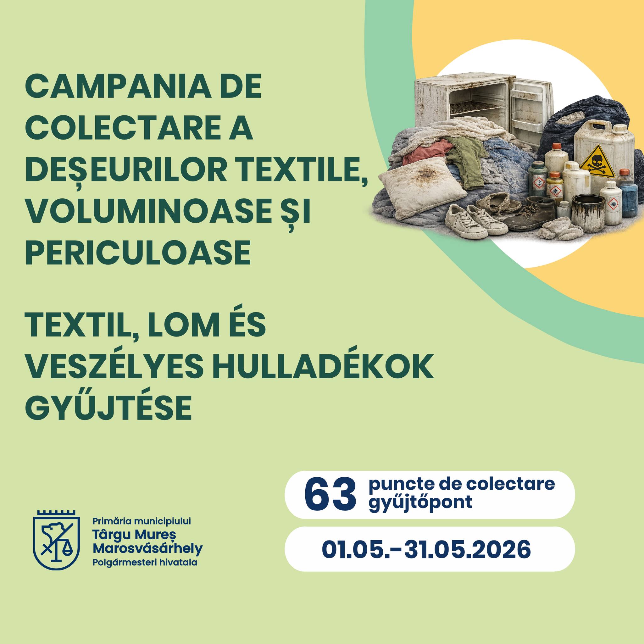 Elkezdődött az új hulladékgyűjtési kampány Marosvásárhelyen a nagyméretű, textil és veszélyes hulladékokra!